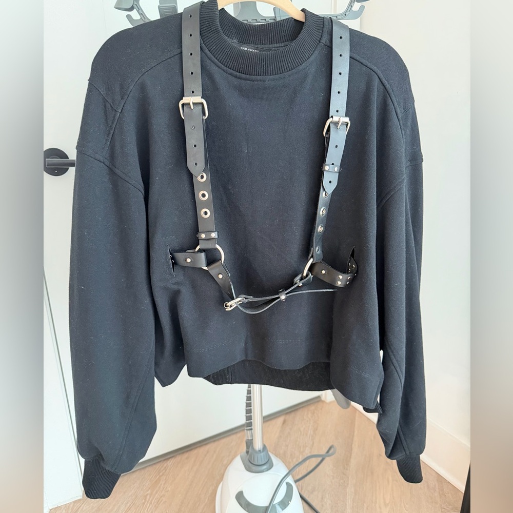 Vera Wang Black Sweater with Leather Harness